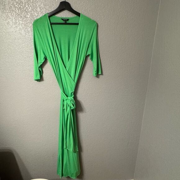 J. Peterman French Film Star Travel Wrap Dress Size Small Lime Green - Picture 1 of 5